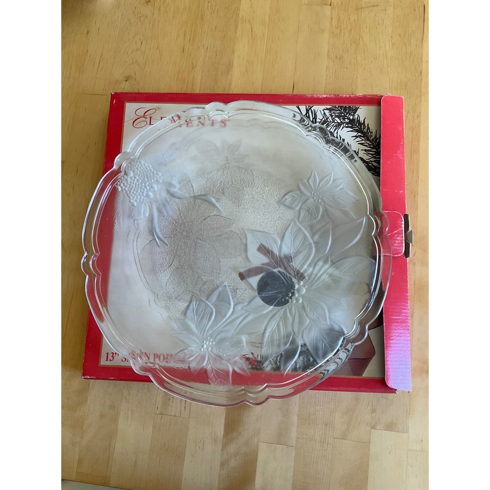 Elements International Silver Co 13" Satin Poinsettia Glass Platter 441401657